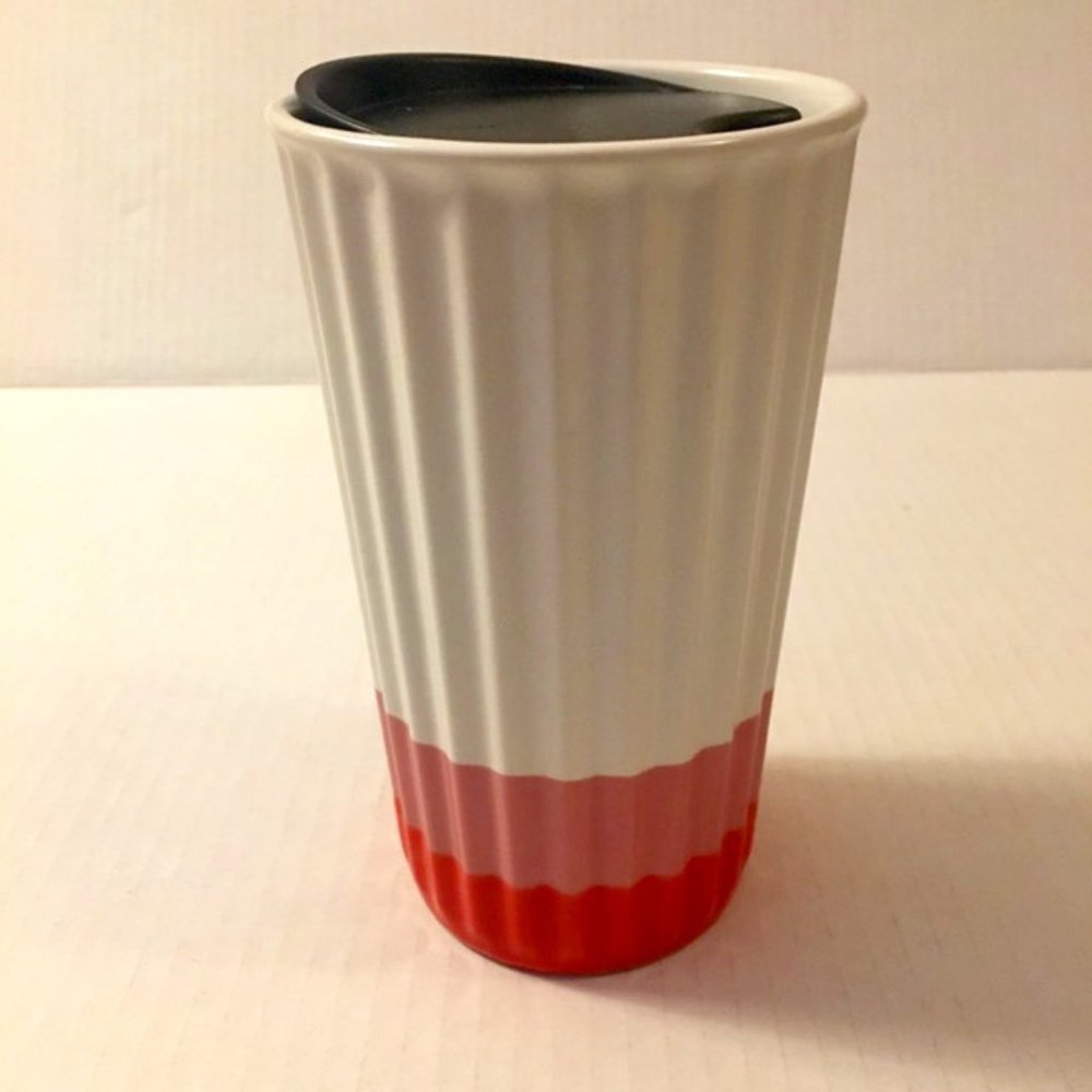 Starbucks Cupcake 2018 Ceramic Travel Tumbler White Pink Red 10 oz